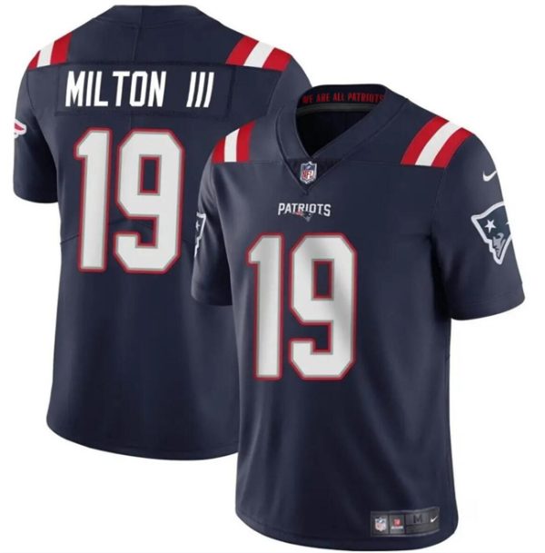 Youth New England Patriots #19 Joe Milton III Navy 2024 Vapor Limited Football Stitched Jersey