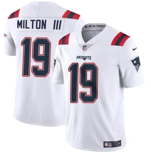 Youth New England Patriots #19 Joe Milton III White 2024 Vapor Limited Football Stitched Jersey