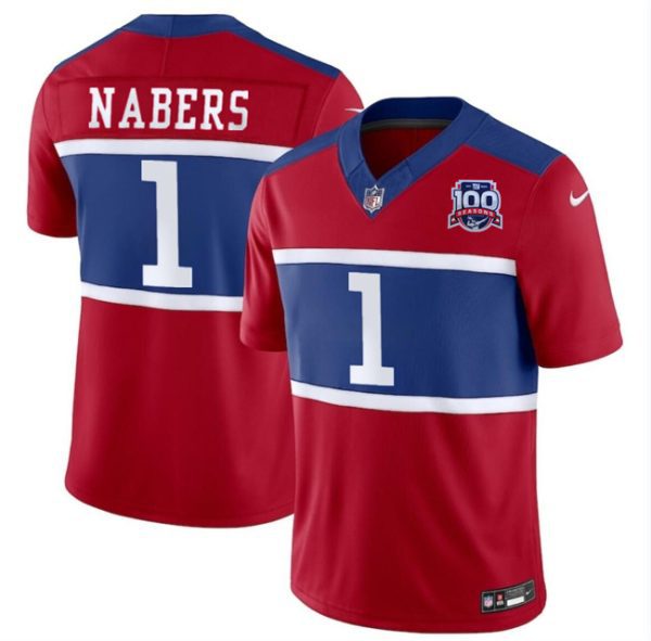 Youth New York Giants #1 Malik Nabers Red 2024 F.U.S.E. Alternate 100TH Season Patch Vapor Untouchable Limited Football Stitched Jersey
