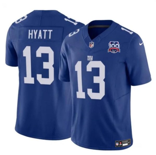 Youth New York Giants #13 Jalin Hyatt Blue 2024 F.U.S.E. 100TH Season Patch Vapor Untouchable Limited Football Stitched Jersey