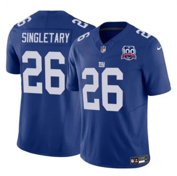 Youth New York Giants #26 Devin Singletary Blue 2024 F.U.S.E. 100TH Season Patch Vapor Untouchable Limited Football Stitched Jersey