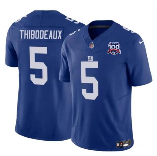 Youth New York Giants #5 Kayvon Thibodeaux Blue 2024 F.U.S.E. 100TH Season Patch Vapor Untouchable Limited Football Stitched Jersey