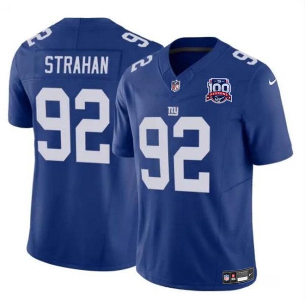 Youth New York Giants #92 Michael Strahan Blue 2024 F.U.S.E. 100TH Season Patch Vapor Untouchable Limited Football Stitched Jersey