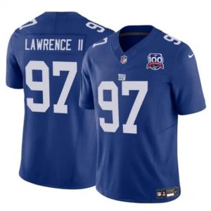 Youth New York Giants #97 Dexter Lawrence II Blue 2024 F.U.S.E. 100TH Season Patch Vapor Untouchable Limited Football Stitched Jersey