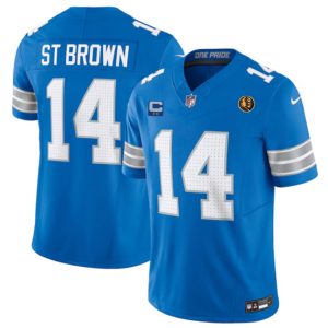 Detroit Lions #14 Amon-Ra St. Brown Blue 2024 F.U.S.E. With John Madden Patch And 2-Star C Patch Vapor Limited Football Stitched Jersey