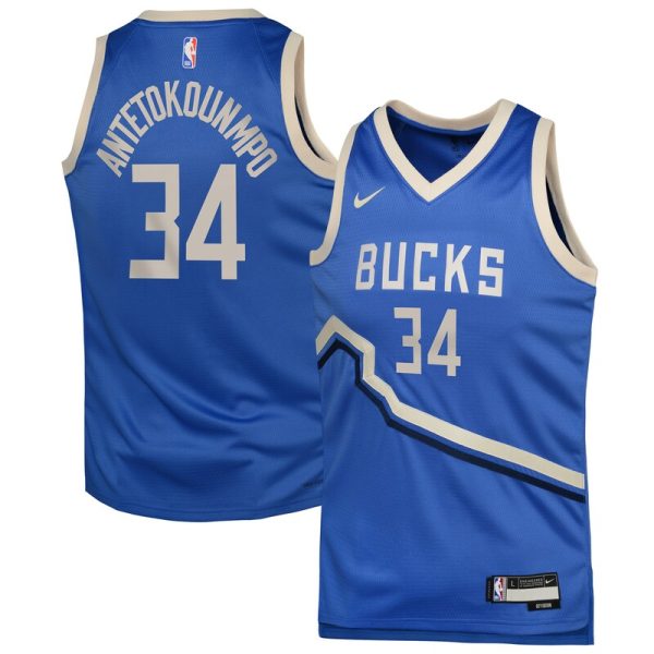 Giannis Antetokounmpo Milwaukee Bucks Youth 2024/25 Swingman Player Jersey - City Edition - Royal
