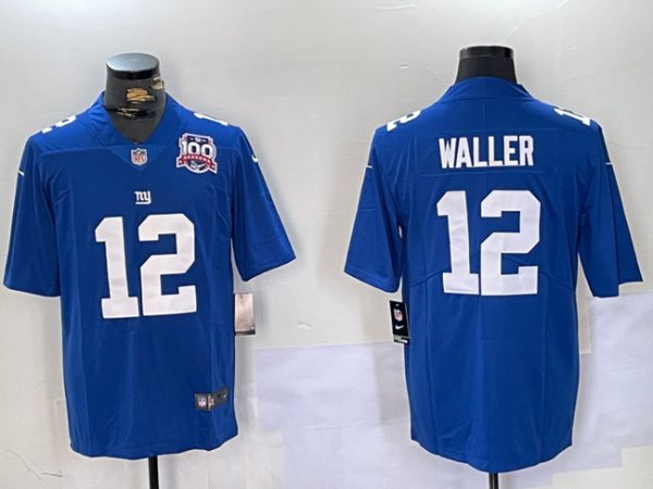 New York Giants #12 Darren Waller Blue With 100TH Season Patch Vapor Untouchable Limited Football Stitched Jersey