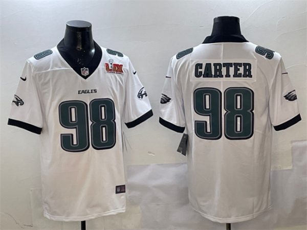 Philadelphia Eagles #98 Jalen Carter White 2025 Super Bowl LIX Patch New Vapor Untouchable Limited Football Stitched Jersey