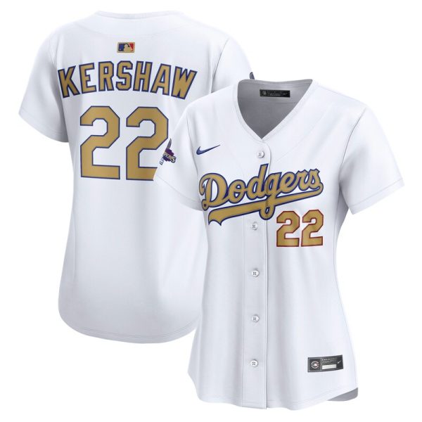 Clayton Kershaw Los Angeles Dodgers Women's 2025 Gold Collection Limited Jersey - White