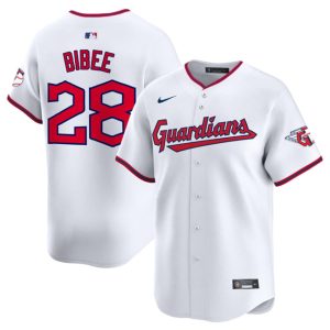 Cleveland Guardians #28 Tanner Bibee White Home Limited Stitched Baseball Jersey