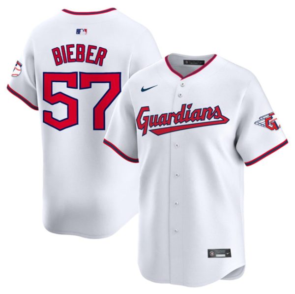 Cleveland Guardians #57 Shane Bieber White Home Limited Stitched Baseball Jersey