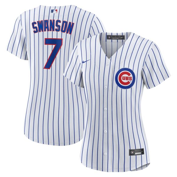 Dansby Swanson Chicago Cubs Women's Home Replica Player Jersey - White/Royal