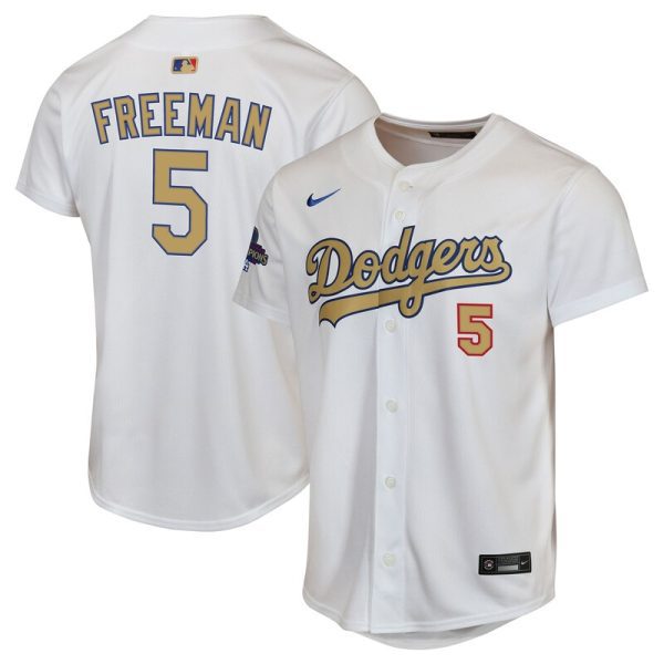 Freddie Freeman Los Angeles Dodgers Youth 2025 Gold Collection Limited Jersey - White