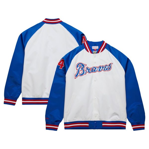Hank Aaron Atlanta Braves Cooperstown Collection Legends Lightweight Satin Raglan Full-Snap Jacket - White/Royal