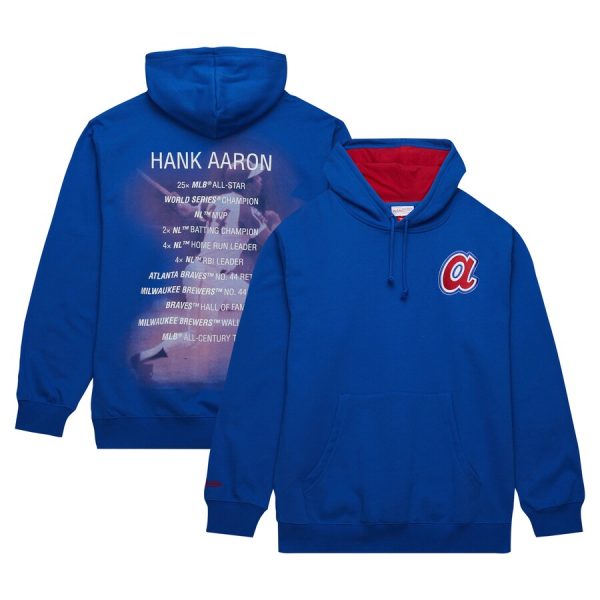 Hank Aaron Atlanta Braves Vintage Logo Name & Number Pullover Hoodie - Royal