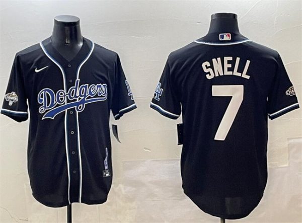Los Angeles Dodgers #7 Blake Snell Black 2024 World Series Champions Cool Base Stitched Baseball Jersey