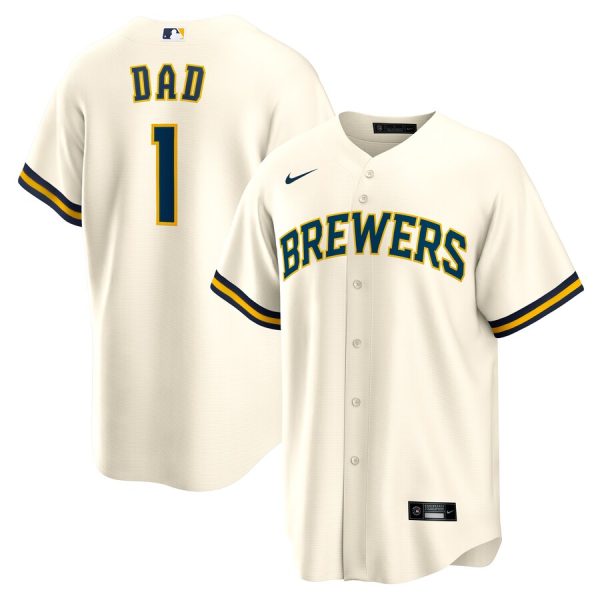 Milwaukee Brewers #1 Dad Home Replica Jersey - White
