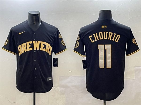 Milwaukee Brewers #11 Jackson Chourio Black/Gold With Home Patch Limited Stitched Baseball Jersey