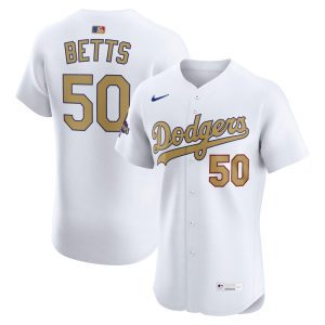 Mookie Betts Los Angeles Dodgers 2025 Gold Collection Elite Jersey - White