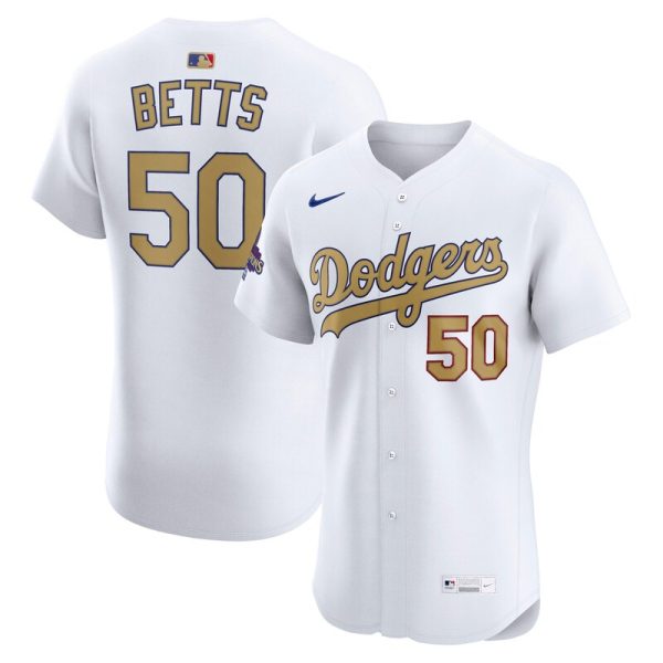 Mookie Betts Los Angeles Dodgers 2025 Gold Collection Elite Jersey - White