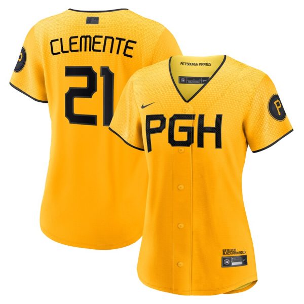 Roberto Clemente Pittsburgh Pirates Women's City Connect Replica Player Jersey - Gold