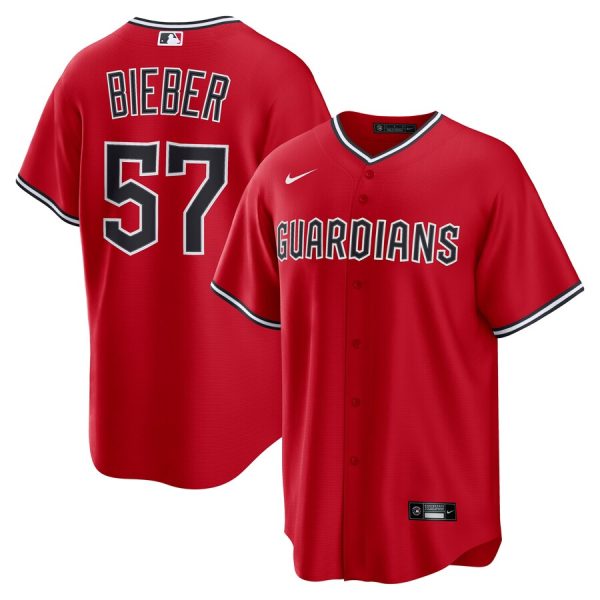 Shane Bieber Cleveland Guardians Alternate Replica 2.0 Player Jersey - Red