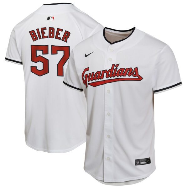 Shane Bieber Cleveland Guardians Youth Home Game Player Jersey - White