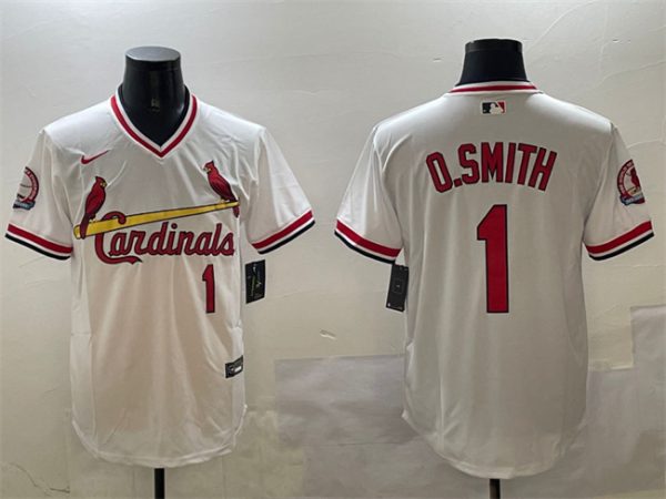 St. Louis Cardinals #1 Ozzie Smith White With Patch Stitched Baseball Jersey
