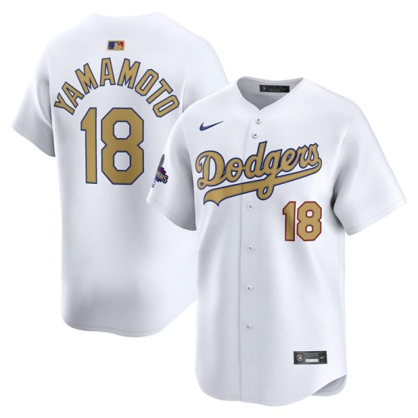 Yoshinobu Yamamoto Los Angeles Dodgers 2025 Gold Collection Limited Jersey - White