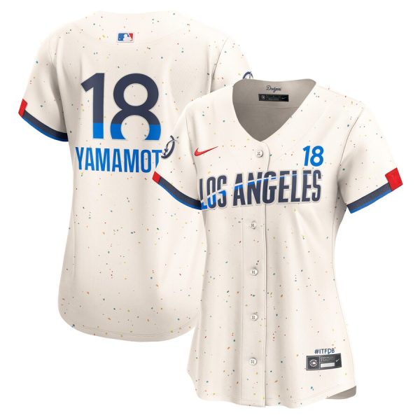Yoshinobu Yamamoto Los Angeles Dodgers Women's 2024 City Connect Limited Player Jersey - Cream