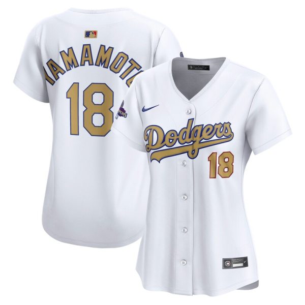 Yoshinobu Yamamoto Los Angeles Dodgers Women's 2025 Gold Collection Limited Jersey - White