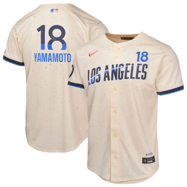 Yoshinobu Yamamoto Los Angeles Dodgers Youth 2024 City Connect Limited Player Jersey - Cream