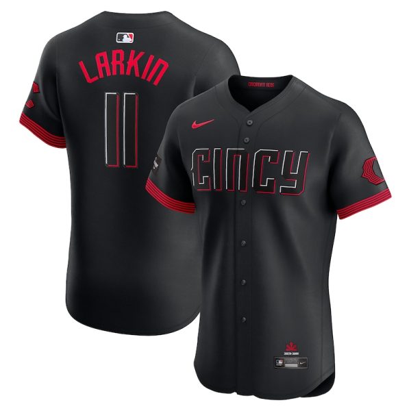 Barry Larkin Cincinnati Reds City Connect Sponsor Patch Elite Player Jersey - Black