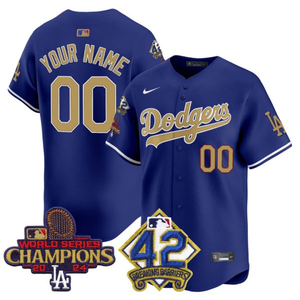 Dodgers 2024 World Series Champions & Jackie Robinson Patch Vapor Premier Limited Custom Jersey - Royal