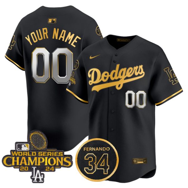 Dodgers 2025 #34 Fernando Patch Gold Vapor Premier Limited Custom Jersey - Black Gold