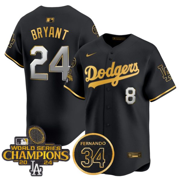 Dodgers 2025 #34 Fernando Patch Gold Vapor Premier Limited Jersey - Black Gold Kobe Bryant