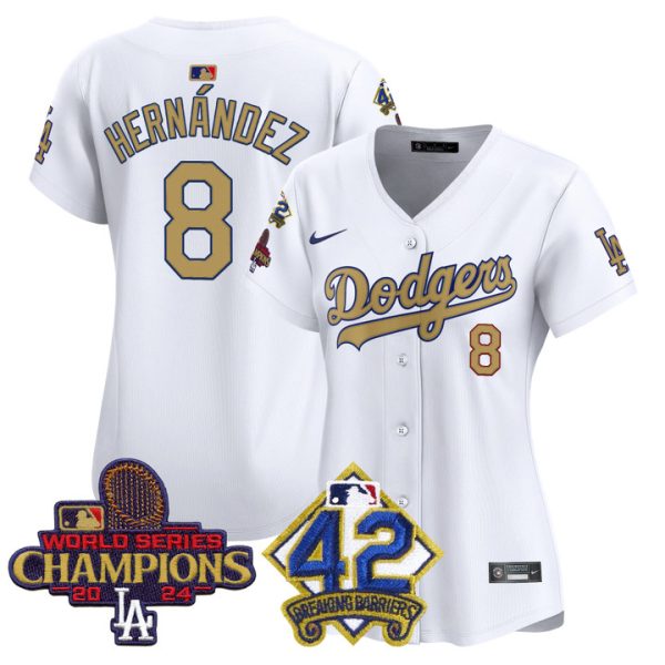 Women's Dodgers 2024 World Series Champions & Jackie Robinson Patch Vapor Premier Limited Jersey - White Kike Hernandez