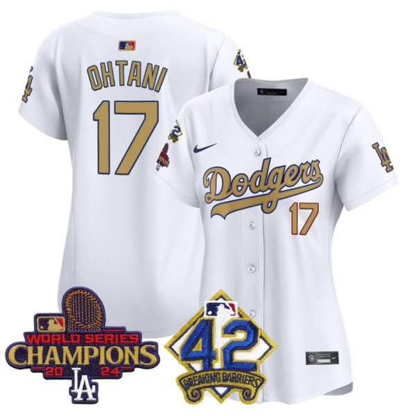 Women's Dodgers 2024 World Series Champions & Jackie Robinson Patch Vapor Premier Limited Jersey - White Shohei Ohtani