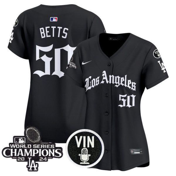 Women's Dodgers 2025 LA Gothic Style Vapor Premier Limited Jersey - Black Mookie Betts