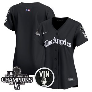 Women's Dodgers 2025 LA Gothic Style Vapor Premier Limited Jersey - Black Team