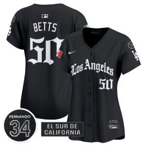 Women's Dodgers Mexico 2025 LA Gothic Style Vapor Premier Limited Jersey - Black Mookie Betts