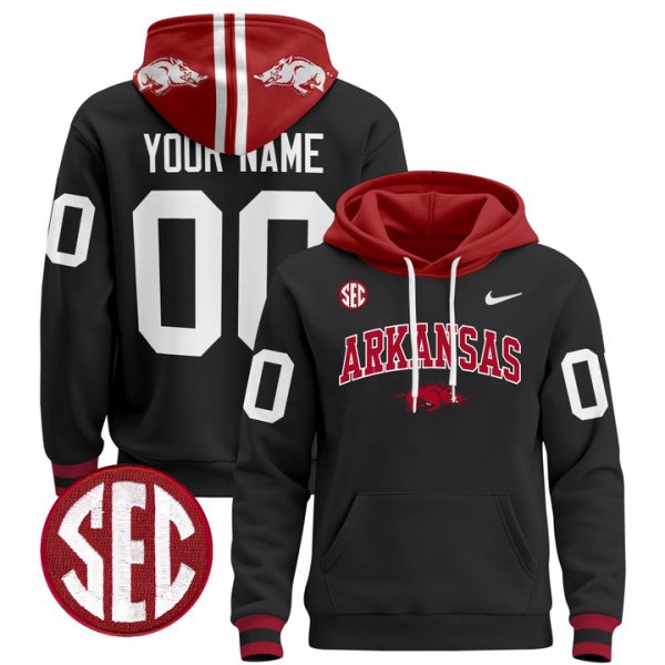 Arkansas Razorbacks 2024 Custom Pullover Stitched Hoodie - Black