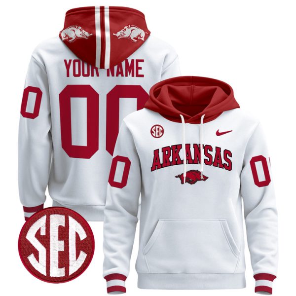 Arkansas Razorbacks 2024 Custom Pullover Stitched Hoodie - White