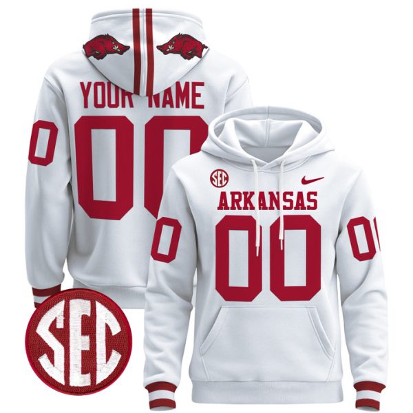 Arkansas Razorbacks 2024 Custom Pullover Stitched Hoodie - White