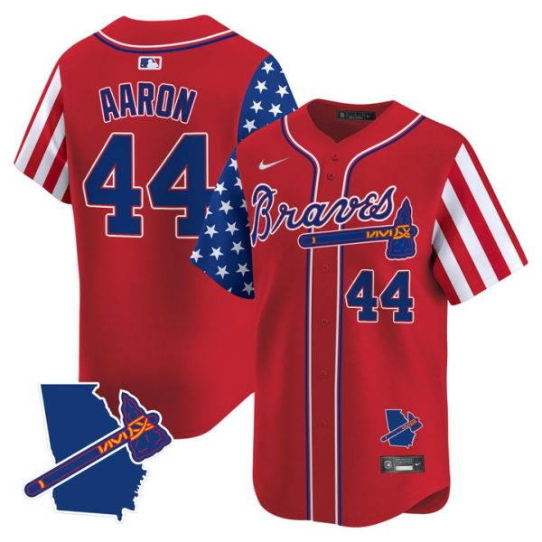 Atlanta Braves 2025 Independence Day Vapor Premier Limited Jersey Stitched Red Hank Aaron