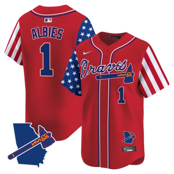 Atlanta Braves 2025 Independence Day Vapor Premier Limited Jersey Stitched Red Ozzie Albies