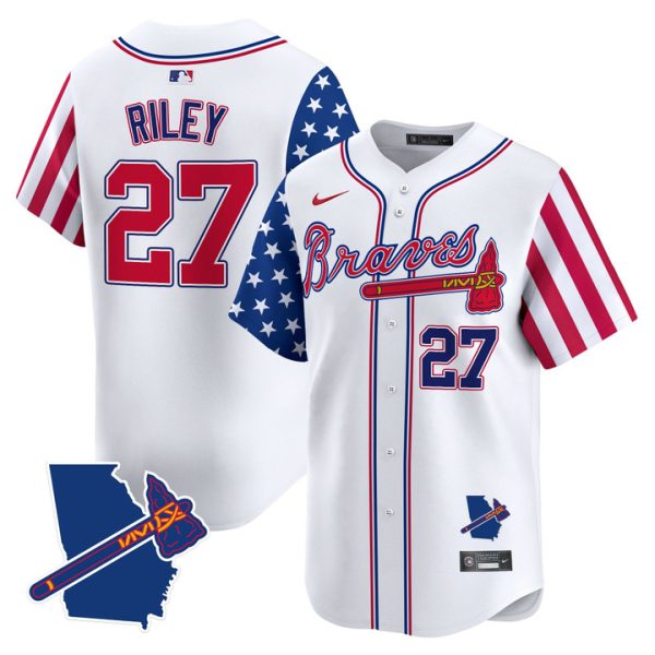 Atlanta Braves 2025 Independence Day Vapor Premier Limited Jersey Stitched White Austin Riley