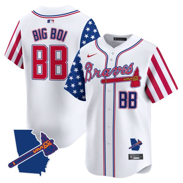 Atlanta Braves 2025 Independence Day Vapor Premier Limited Jersey Stitched White Big Boi