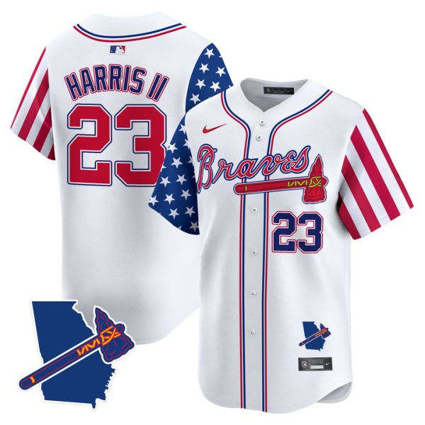 Atlanta Braves 2025 Independence Day Vapor Premier Limited Jersey Stitched White Michael Harris II