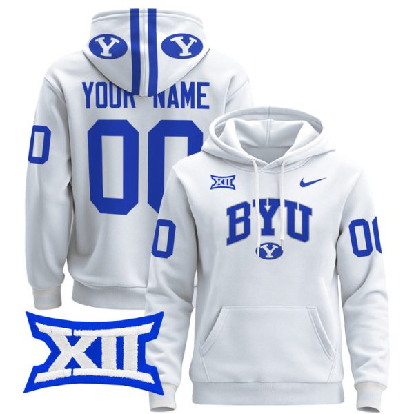 BYU Cougars 2024 Custom Pullover Stitched Hoodie - White